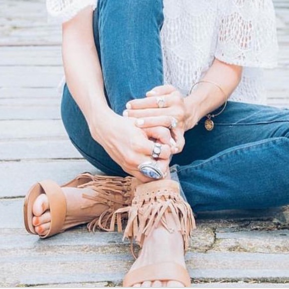 Leather Fringe Knotted Huarache Boho Chic Sandals - Picture 2 of 5